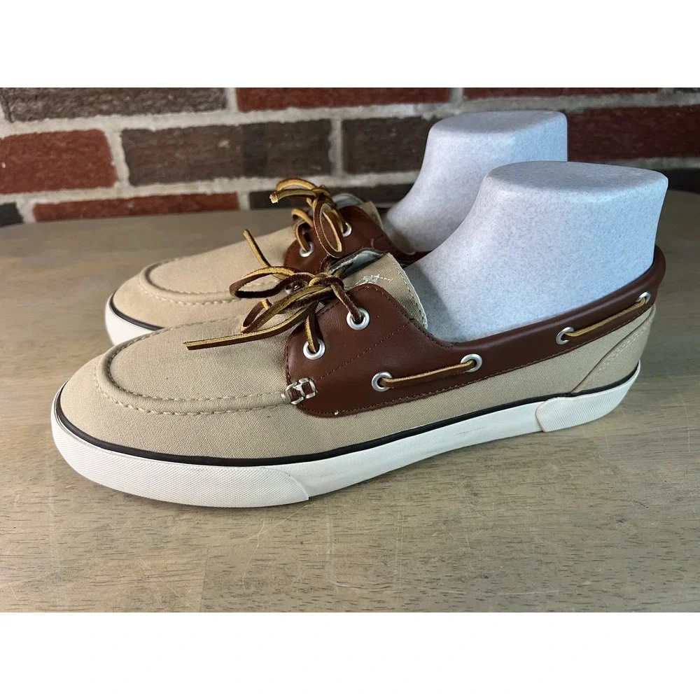 Polo‎ Ralph Lauren Rylander Boat Shoes Men's Size 12 D Beige Tan Casual Loafers